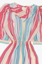 Vintage Pink And Blue Striped Puffy Sleeved Dress (1980s)
