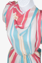 Vintage Pink And Blue Striped Puffy Sleeved Dress (1980s)