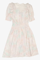 Vintage Lace Puffy Sleeve Midi Pastel Dress (1980s)