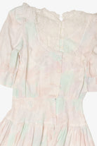 Vintage Lace Puffy Sleeve Midi Pastel Dress (1980s)
