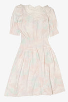 Vintage Lace Puffy Sleeve Midi Pastel Dress (1980s)