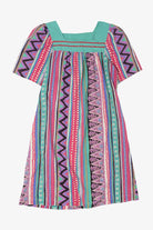Vintage Pink And Turquoise Geometric Pattern Models Coat Collectibles Square Neck Dress (1990s)
