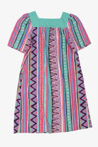 Vintage Pink And Turquoise Geometric Pattern Models Coat Collectibles Square Neck Dress (1990s)