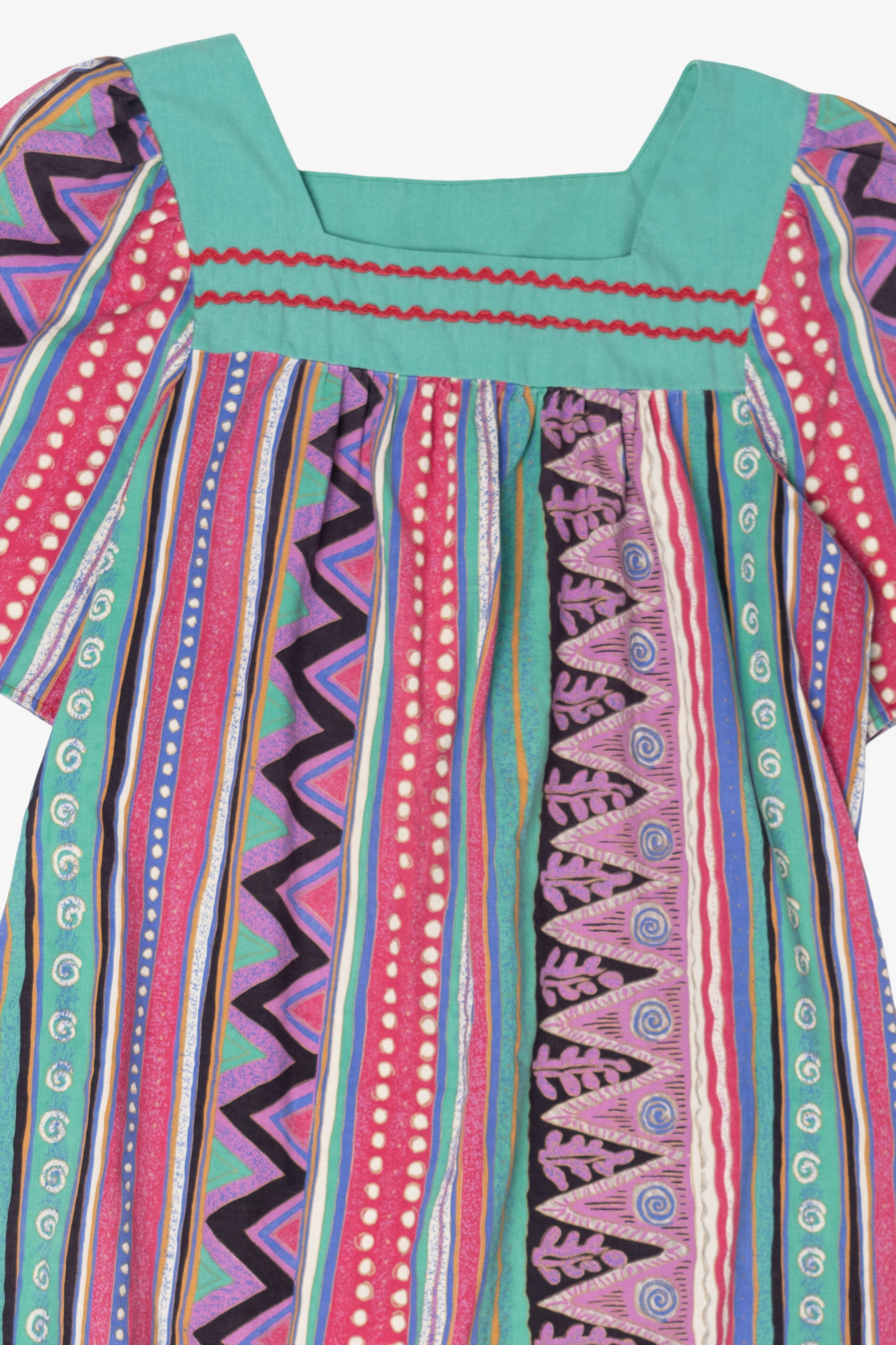 Vintage Pink And Turquoise Geometric Pattern Models Coat Collectibles Square Neck Dress (1990s)