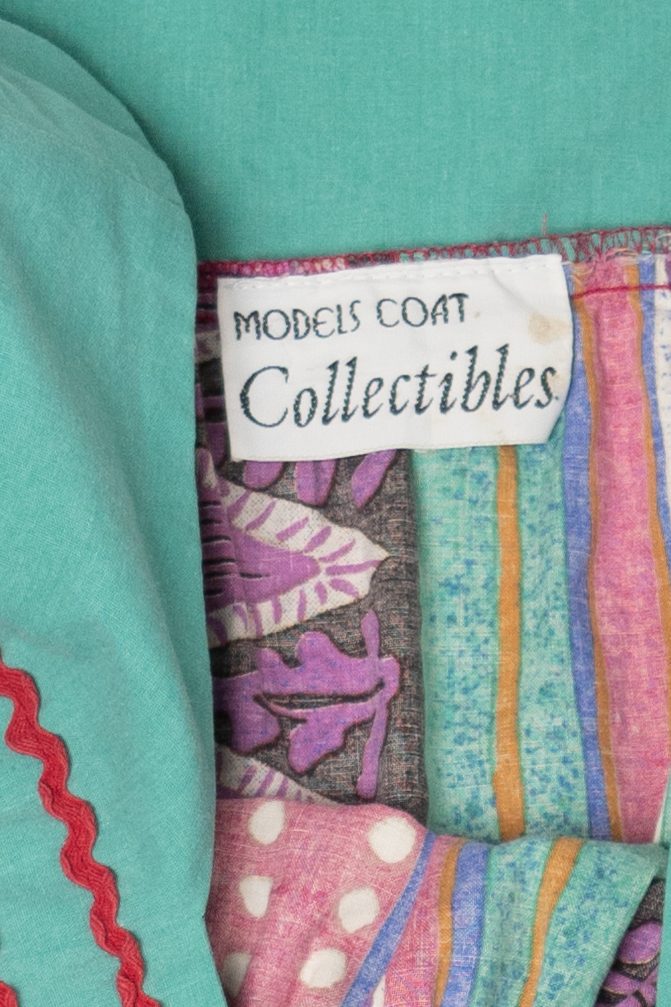 Vintage Pink And Turquoise Geometric Pattern Models Coat Collectibles Square Neck Dress (1990s)