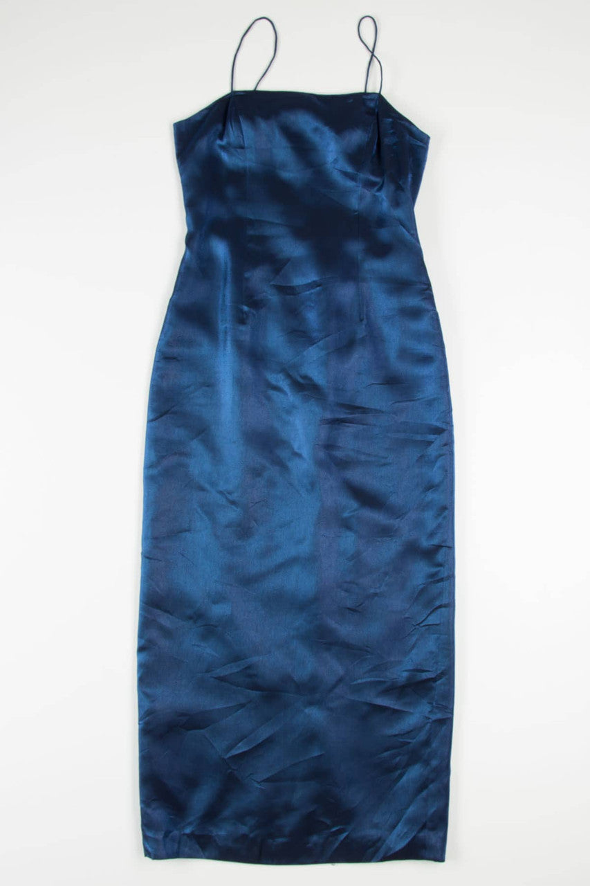 Navy Satin Prom Dress