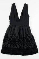 Flocked Floral Black Dress 676