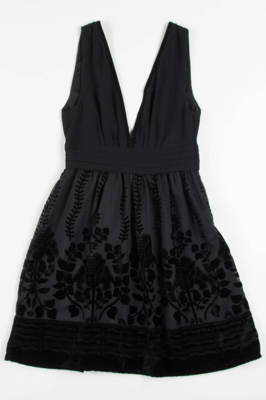 Flocked Floral Black Dress 676