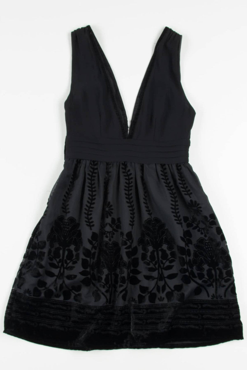 Flocked Floral Black Dress 676