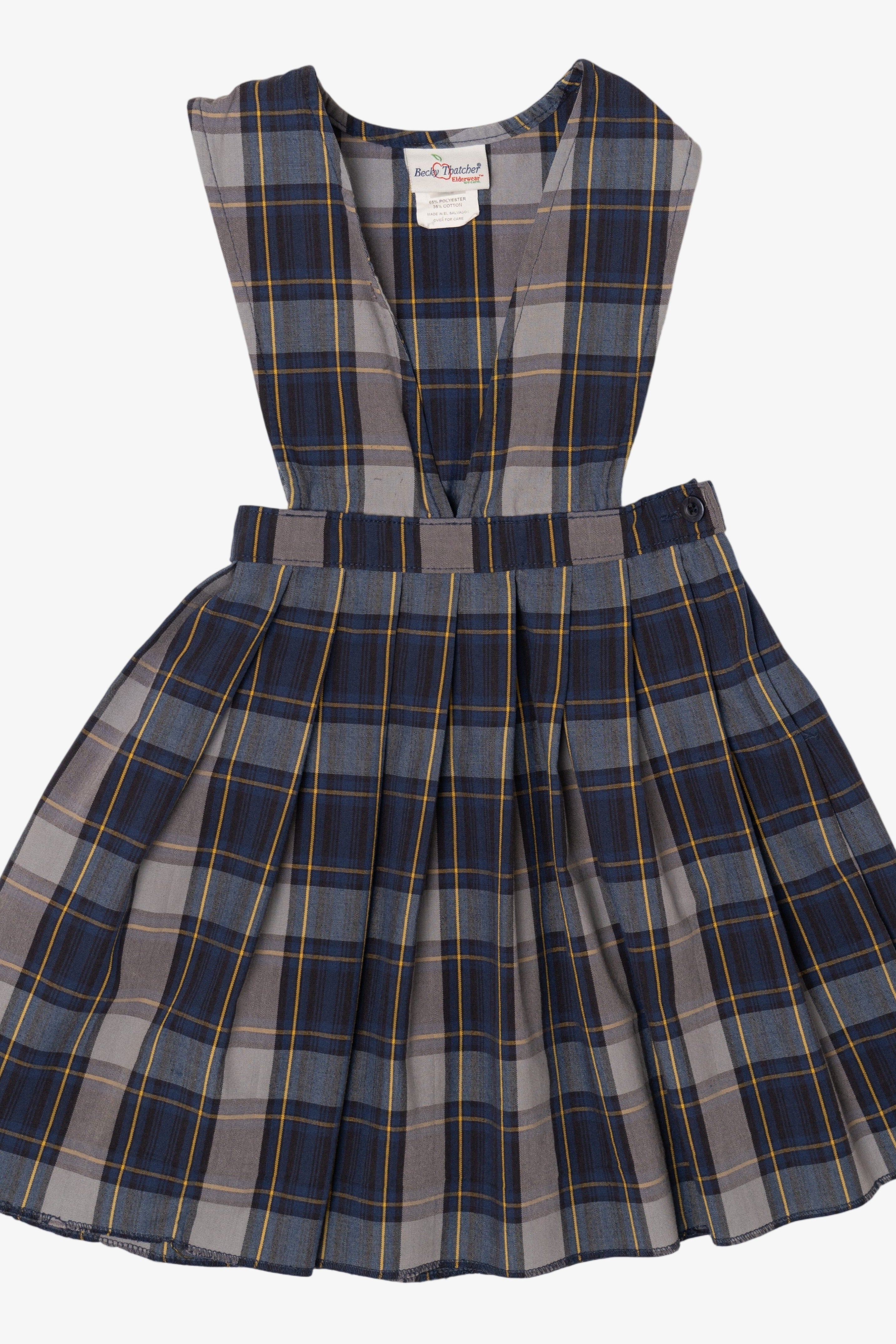 Vintage Kid Sized Navy Blue Plaid Becky Thatcher Jumper (1990s)
