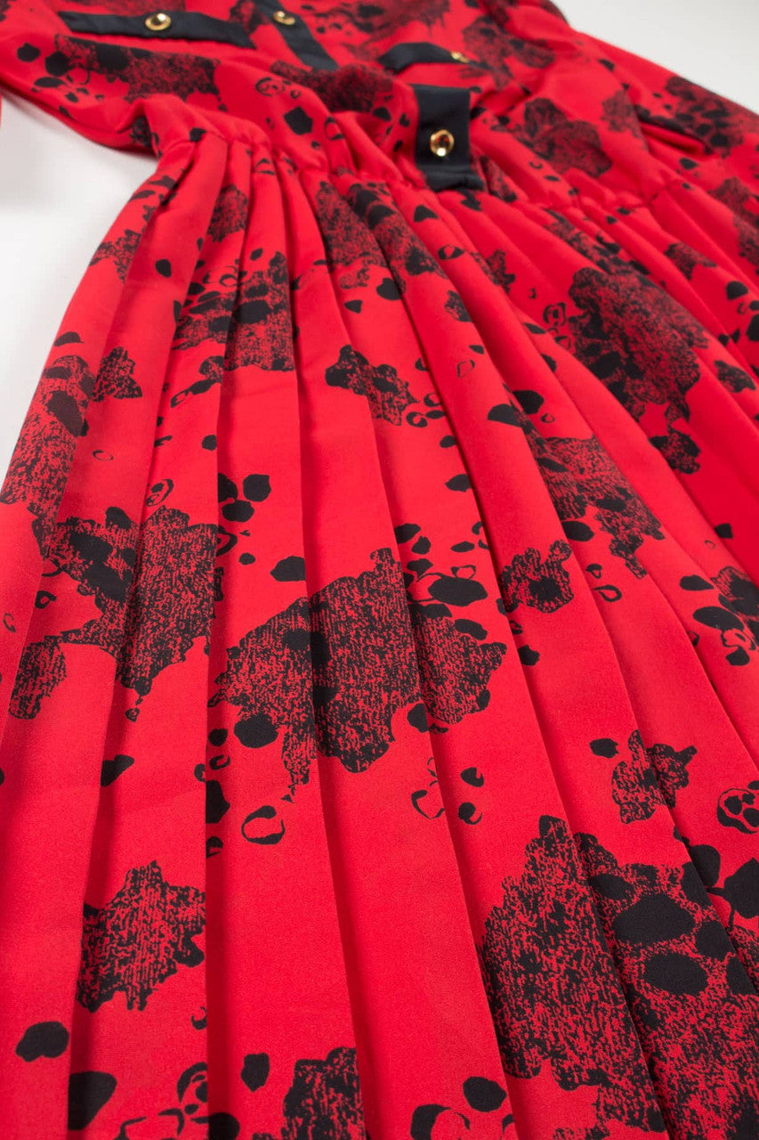 strapless open back dress Vintage Red Print Pleated Bottom Dress – Ragstock