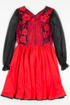 Red Floral Mesh Sleeve Swing Dress