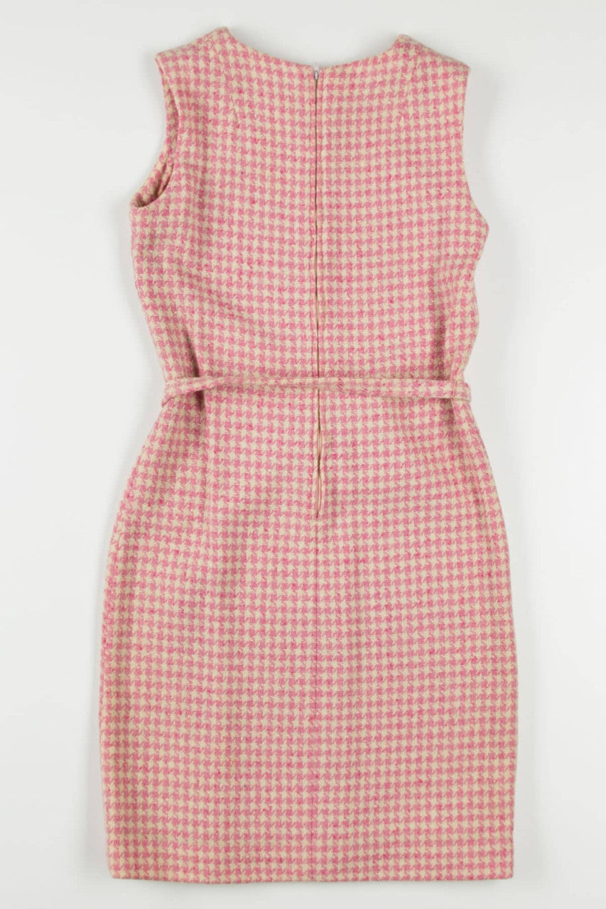 Vintage Pink Houndstooth Woven Wool Dress