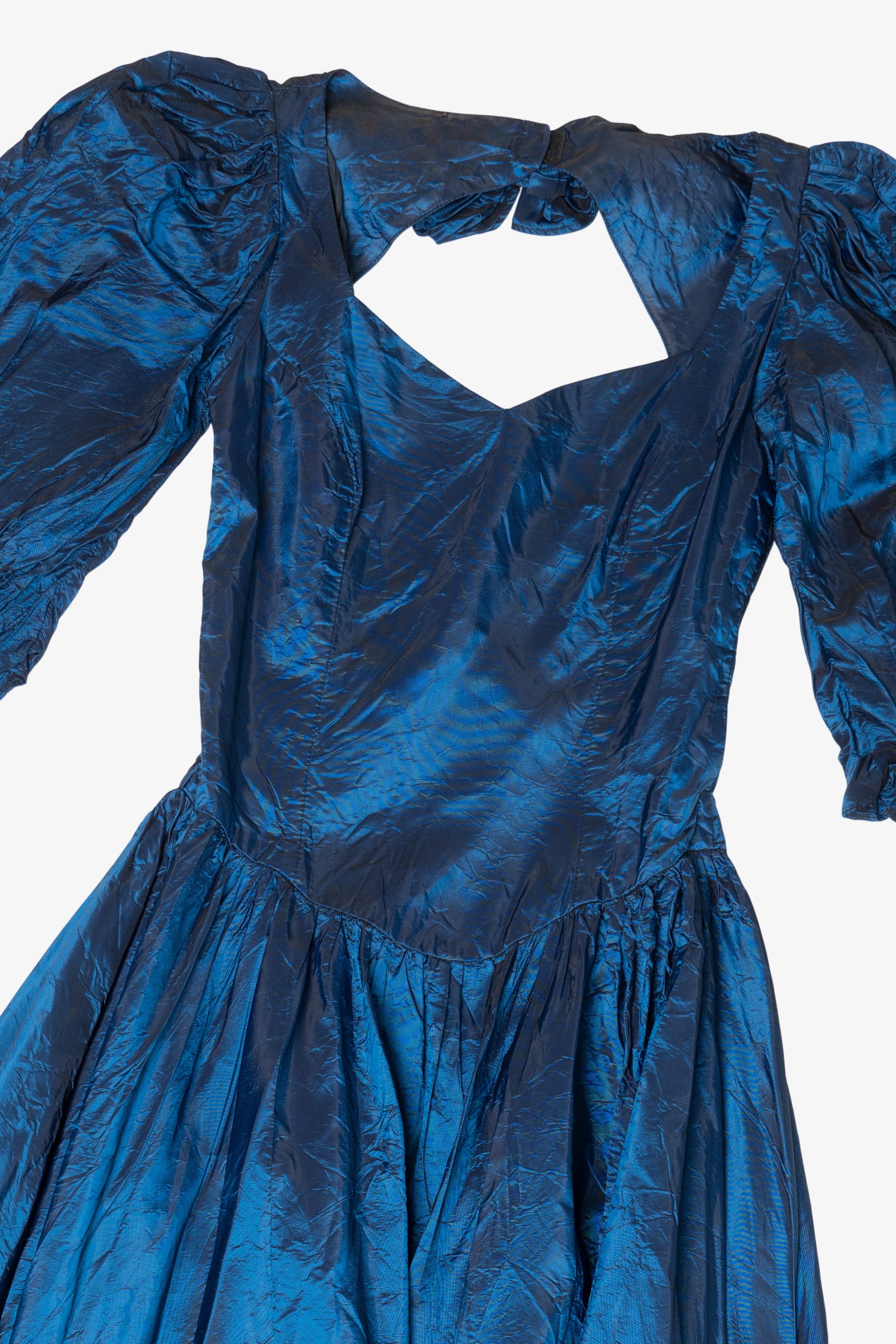 Vintage Dark Blue Puff Sleeve Prom Dress (1980s)