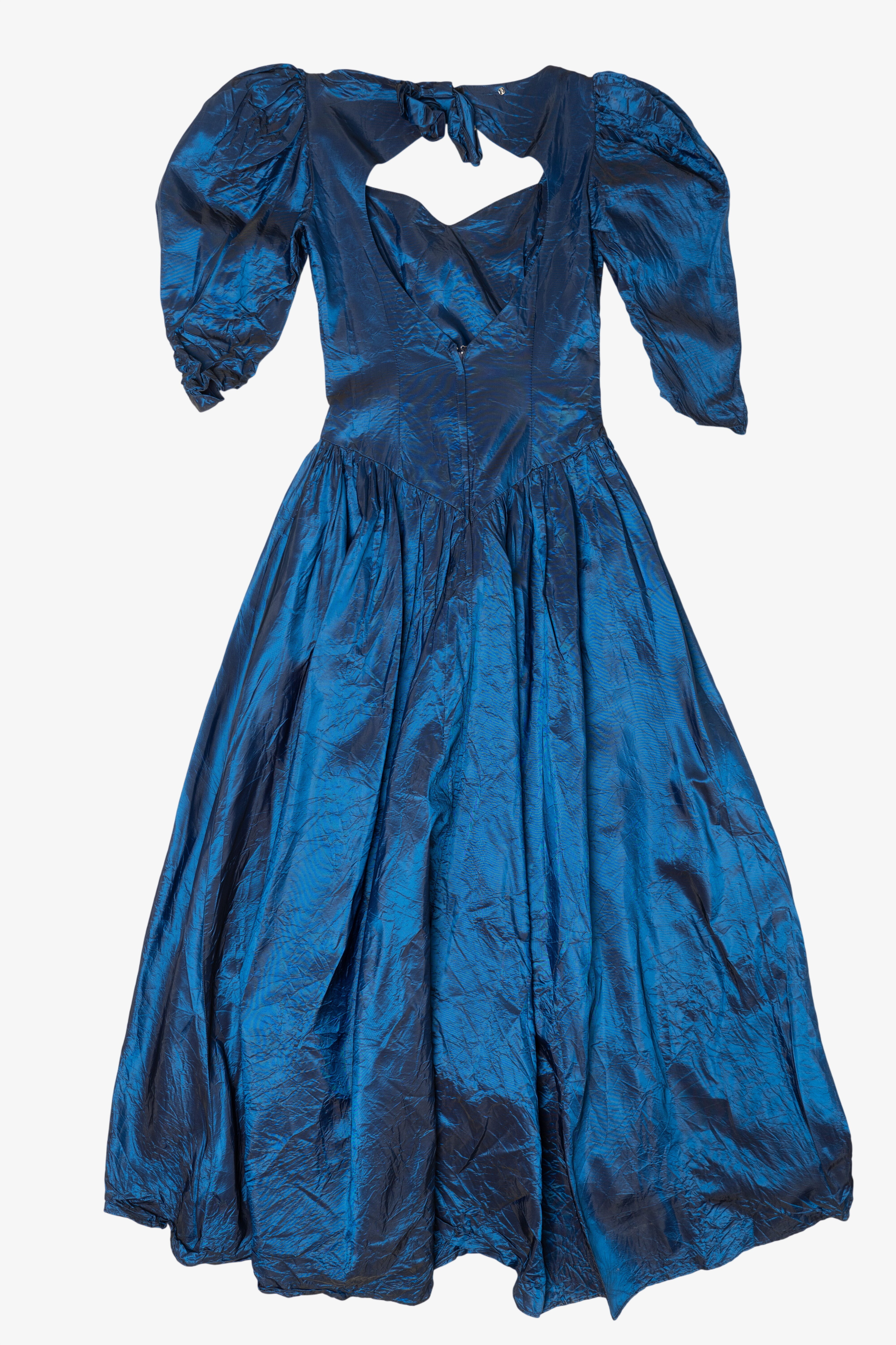 Vintage Dark Blue Puff Sleeve Prom Dress (1980s)