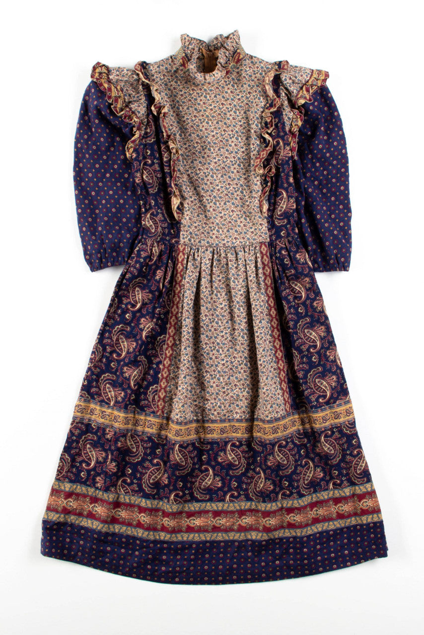 Vintage Paisley Ruffle Dress