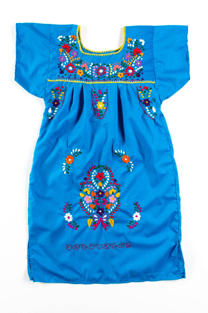 Vintage Blue Floral Huipil Dress
