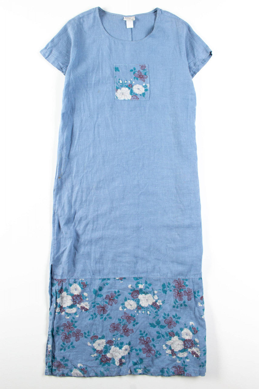 Vintage Boxy Linen Floral Maxi Dress