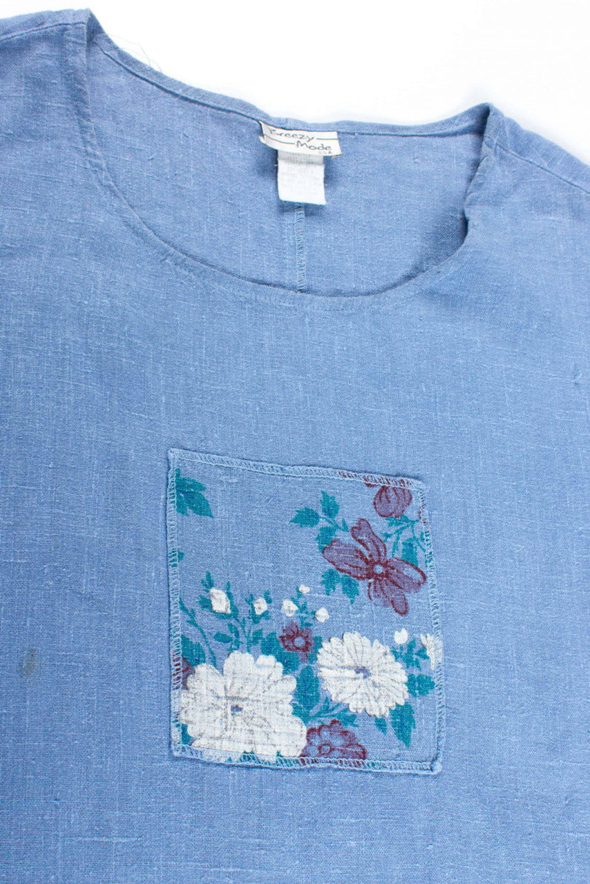 Vintage Boxy Linen Floral Maxi Dress