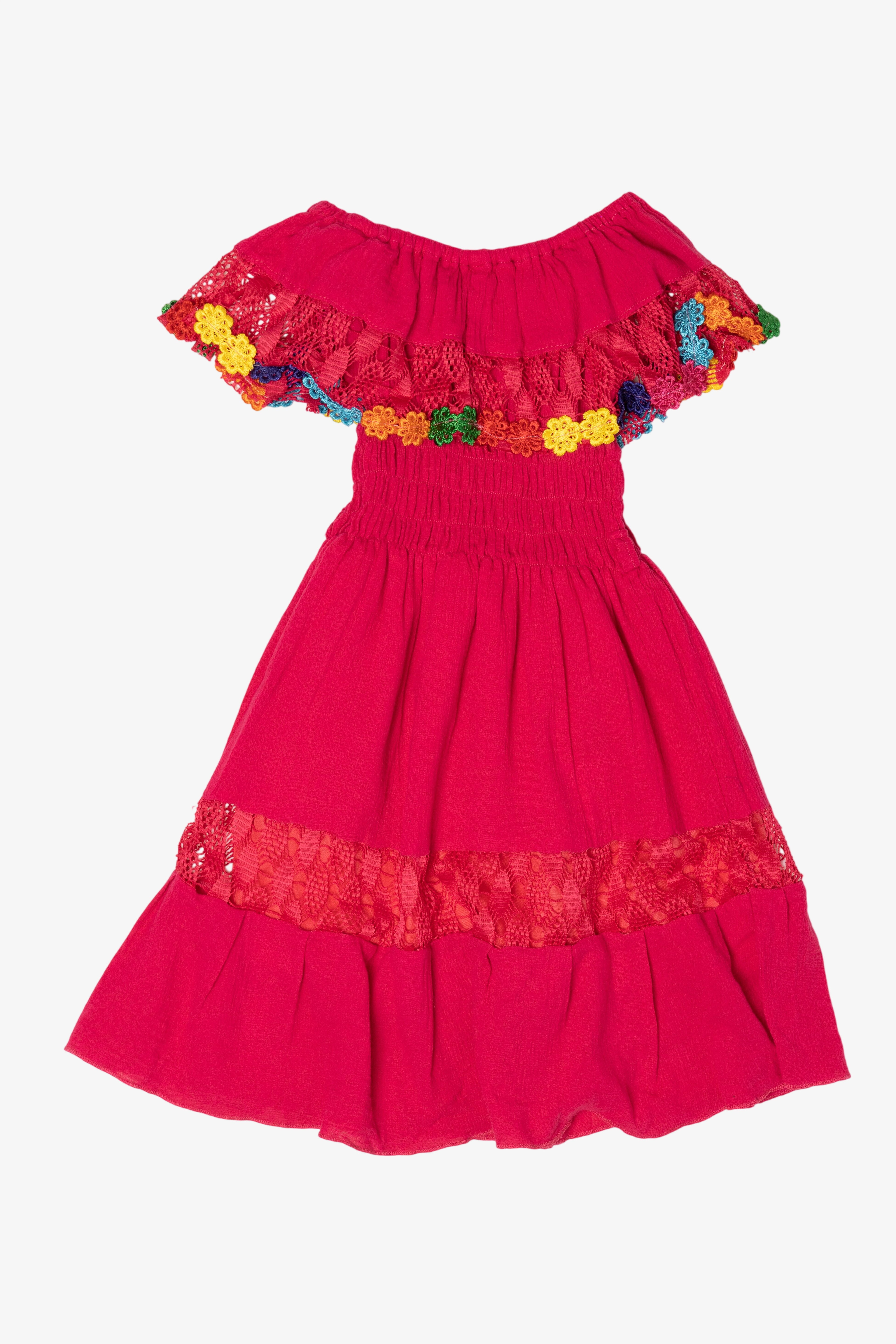 Kid Sized Magenta Embroidered Lace "El Salvador" Traditional Dress