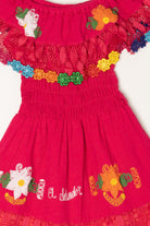 Kid Sized Magenta Embroidered Lace "El Salvador" Traditional Dress