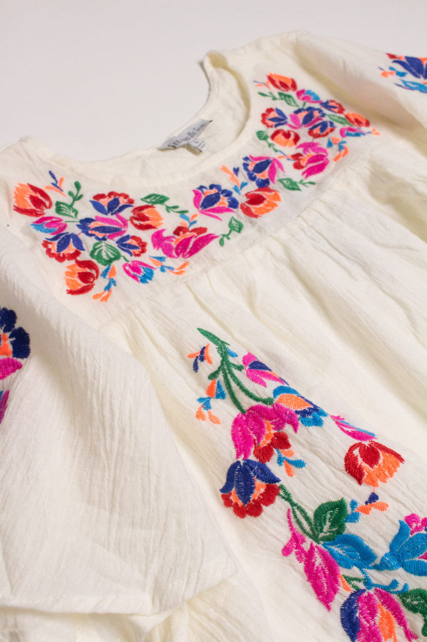 Vintage Neon Embroidered Huipil Dress