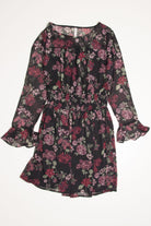 Black Floral Ruffle Recycled Dress