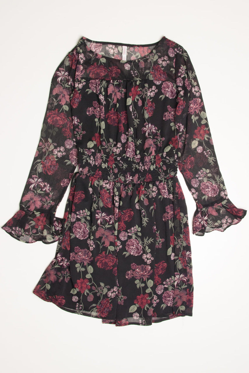 Black Floral Ruffle Recycled Dress
