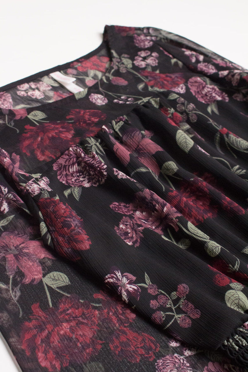 Black Floral Ruffle Recycled Dress