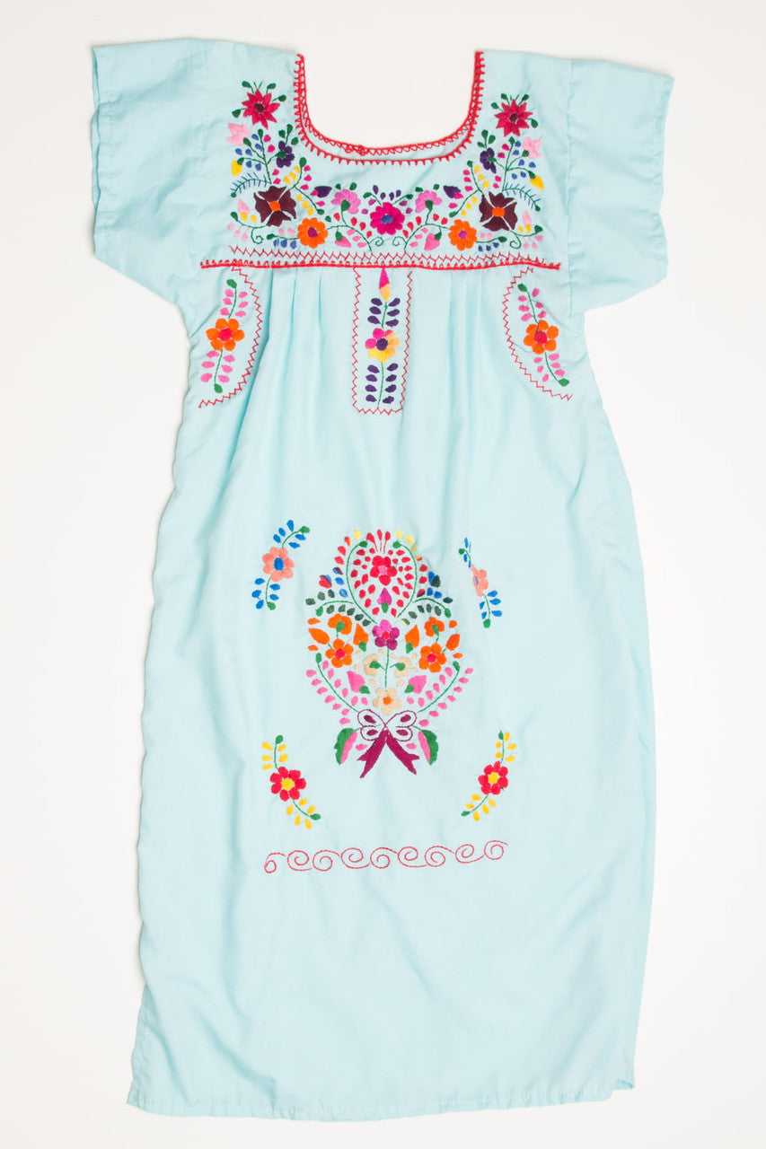 Vintage Aqua Huipil Dress