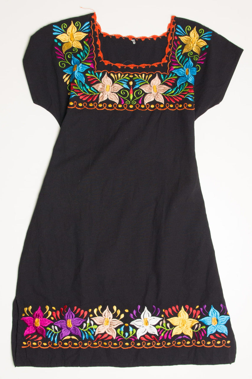 Vintage Floral Embroidered Tie Waist Dress