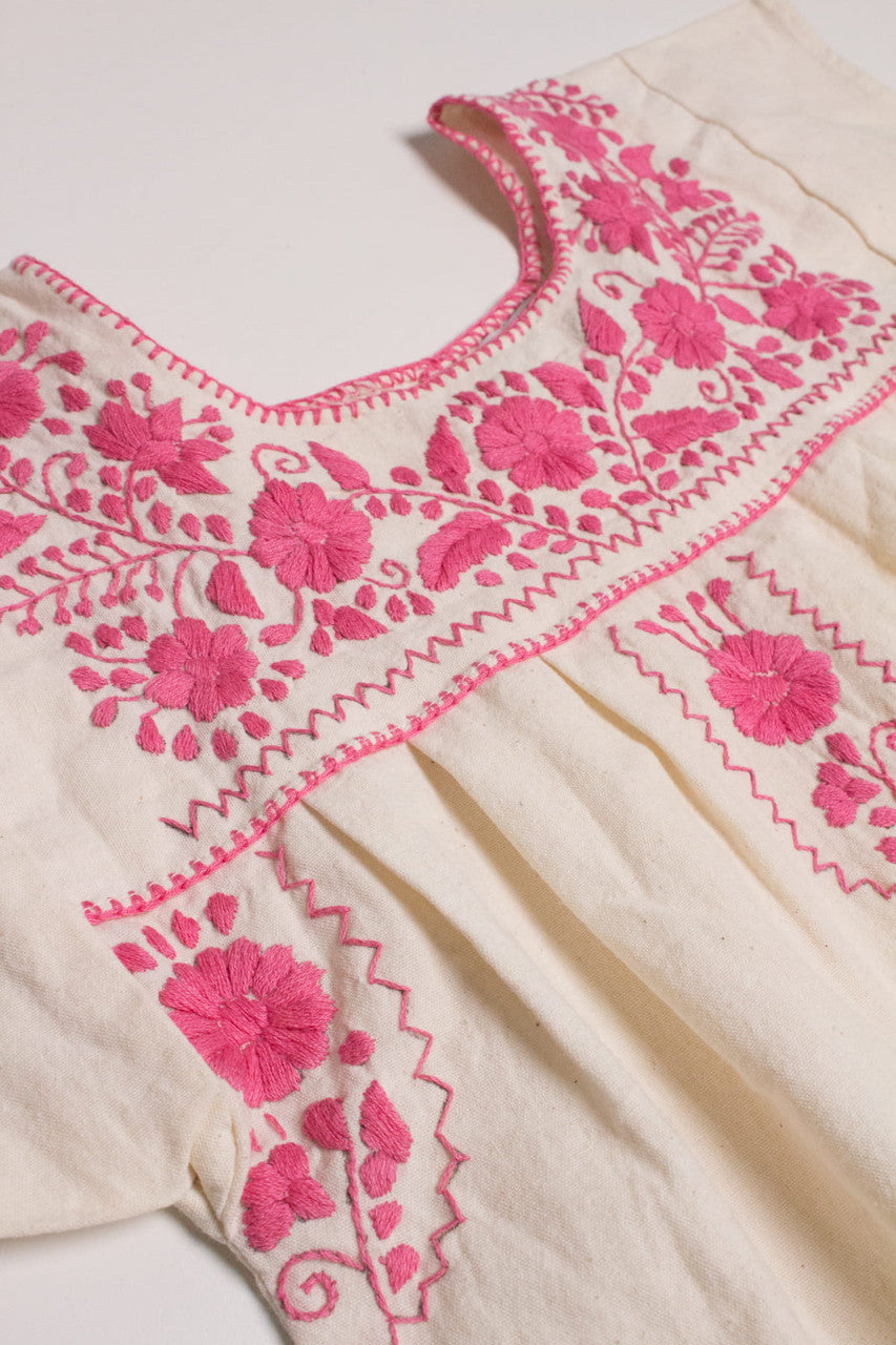 Vintage Ecru & Pink Huipil Dress