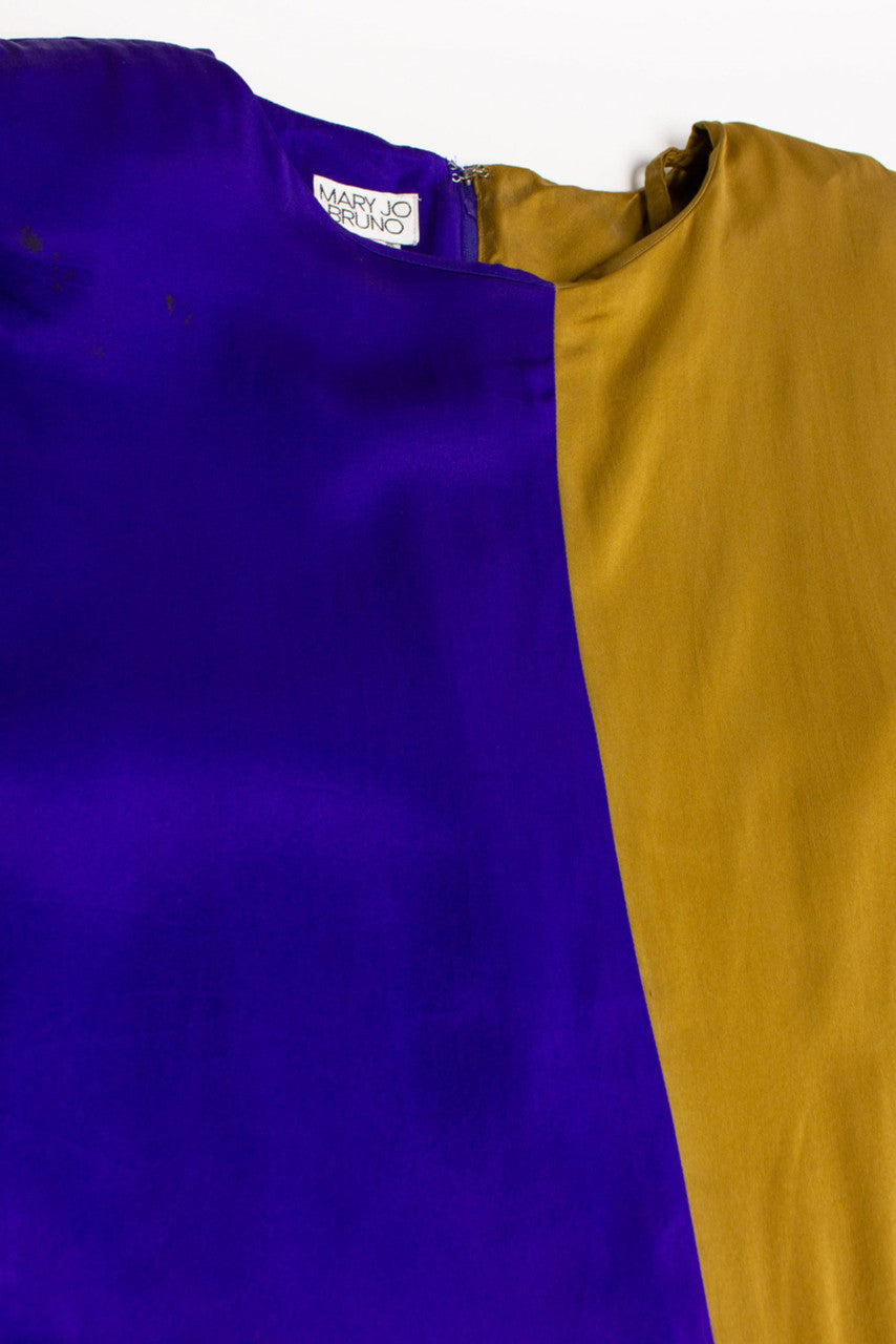 Vintage Purple & Gold Boxy Silk Dress (1980s)