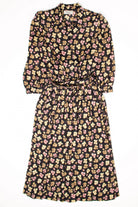 Vintage Black Floral Belted Dress (1980s)