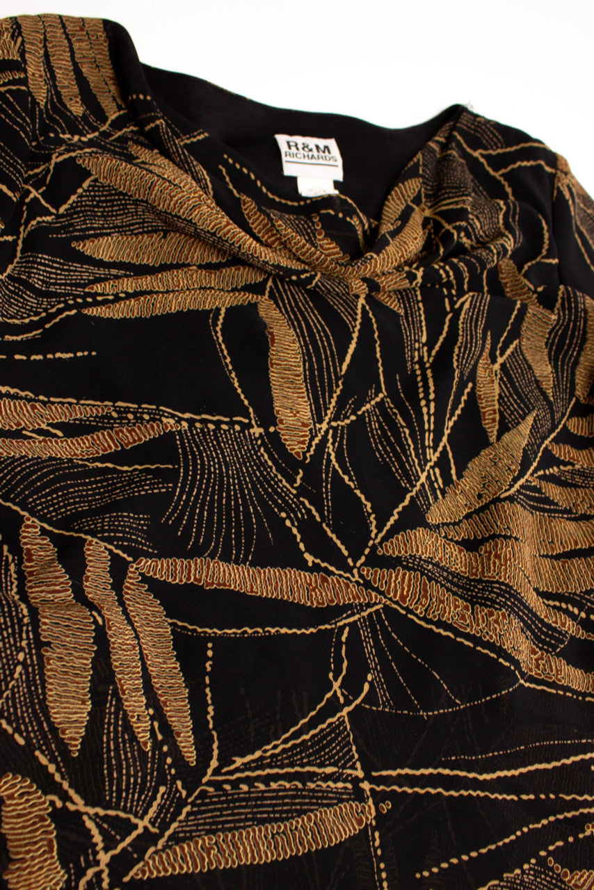 Vintage Black Fern Leaf Tiered  Dress (1980s)