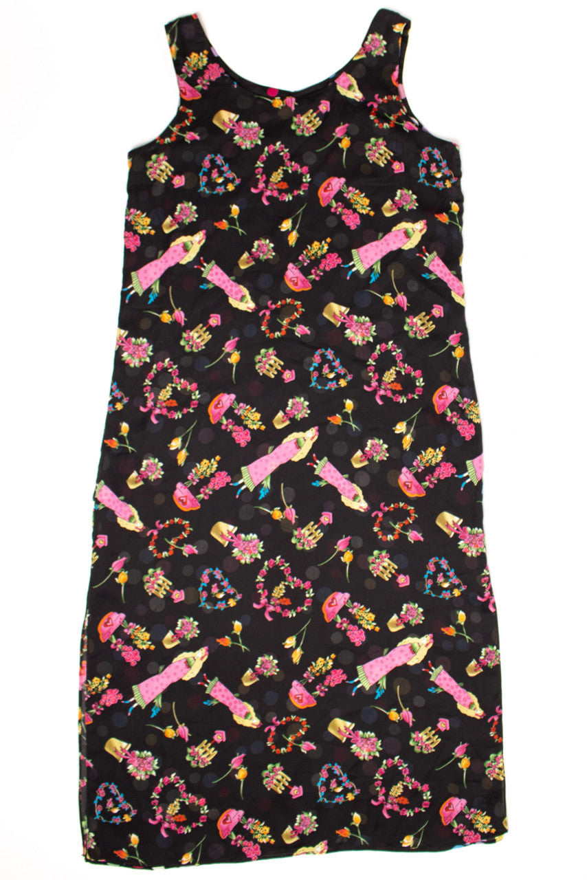 Vintage Black Flower & Polka Dot Layered Dress (1990s)