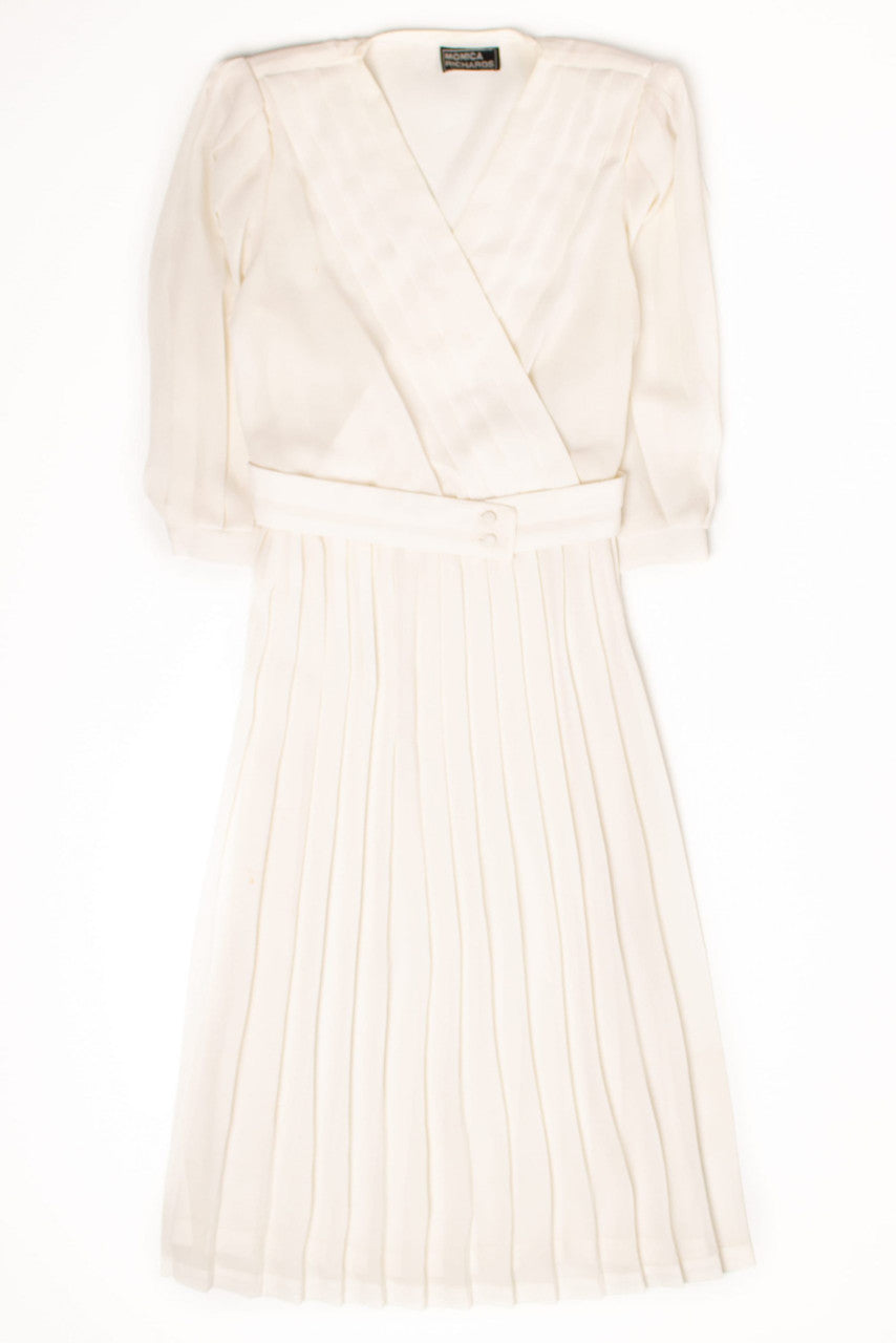Vintage White Pleated Wrap Dress (1980s)