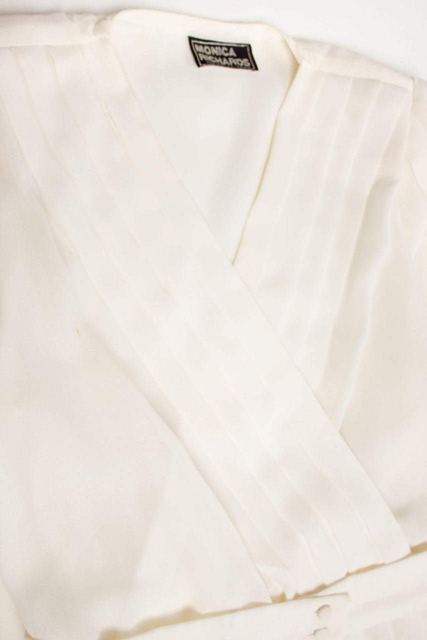 Vintage White Pleated Wrap Dress (1980s)