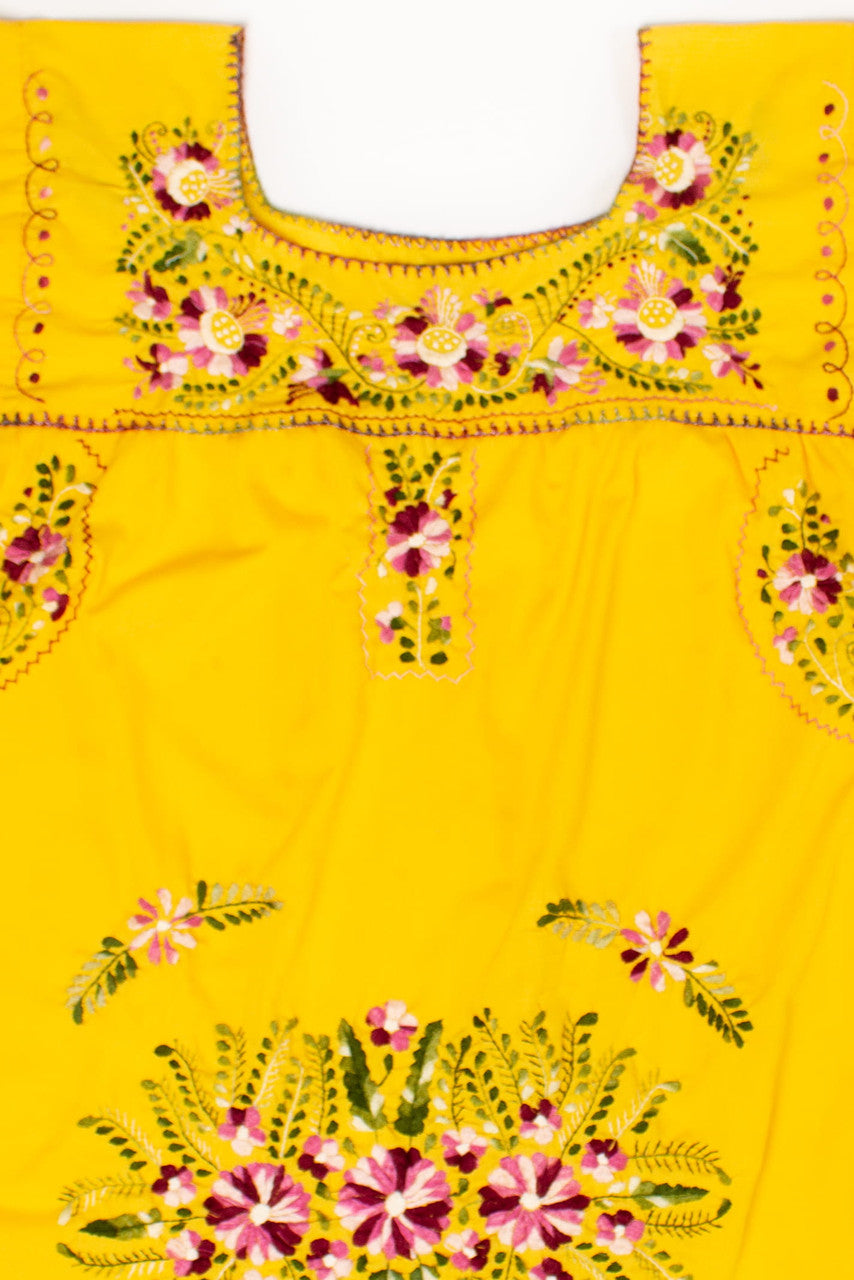 Vintage Yellow Floral Huipil Dress