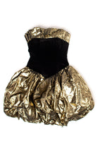 Vintage Gold Metallic Puffy Velvet Mini Dress (1990s)