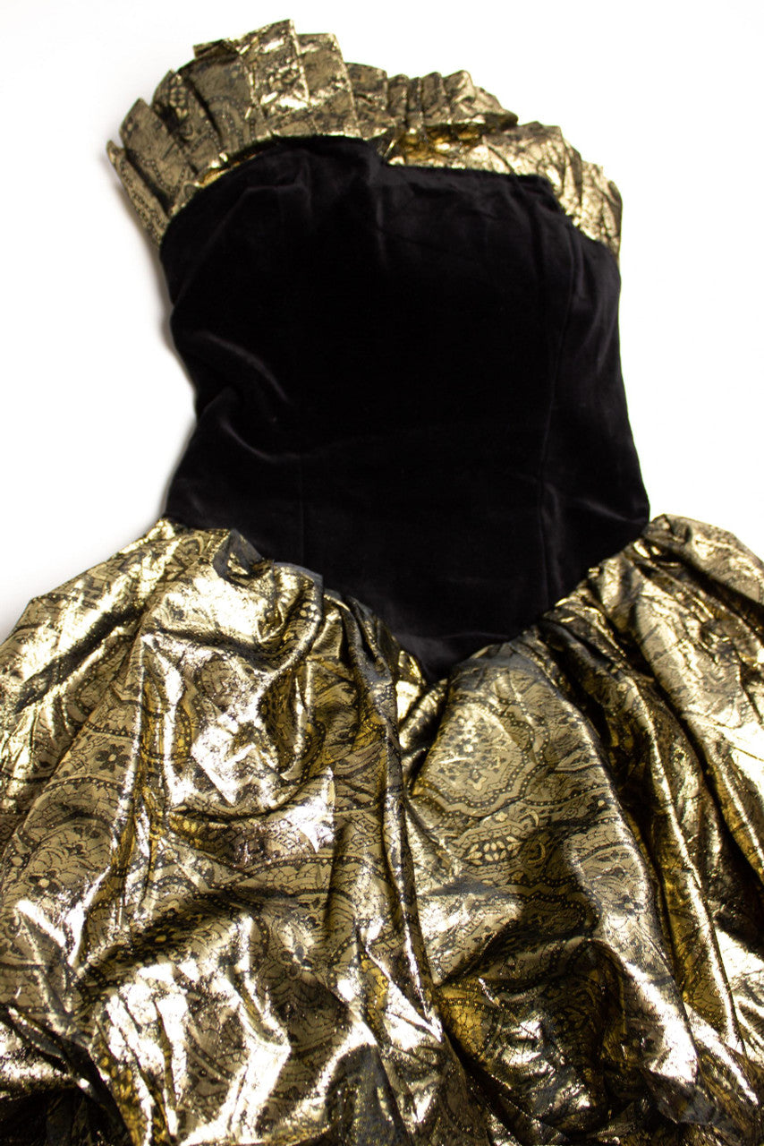 Vintage Gold Metallic Puffy Velvet Mini Dress (1990s)