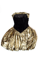 Vintage Gold Metallic Puffy Velvet Mini Dress (1990s)