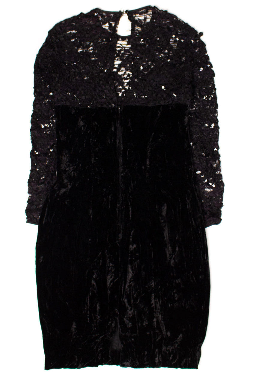 Vintage Black Lace Sequin Crushed Velvet Dress (1990s)