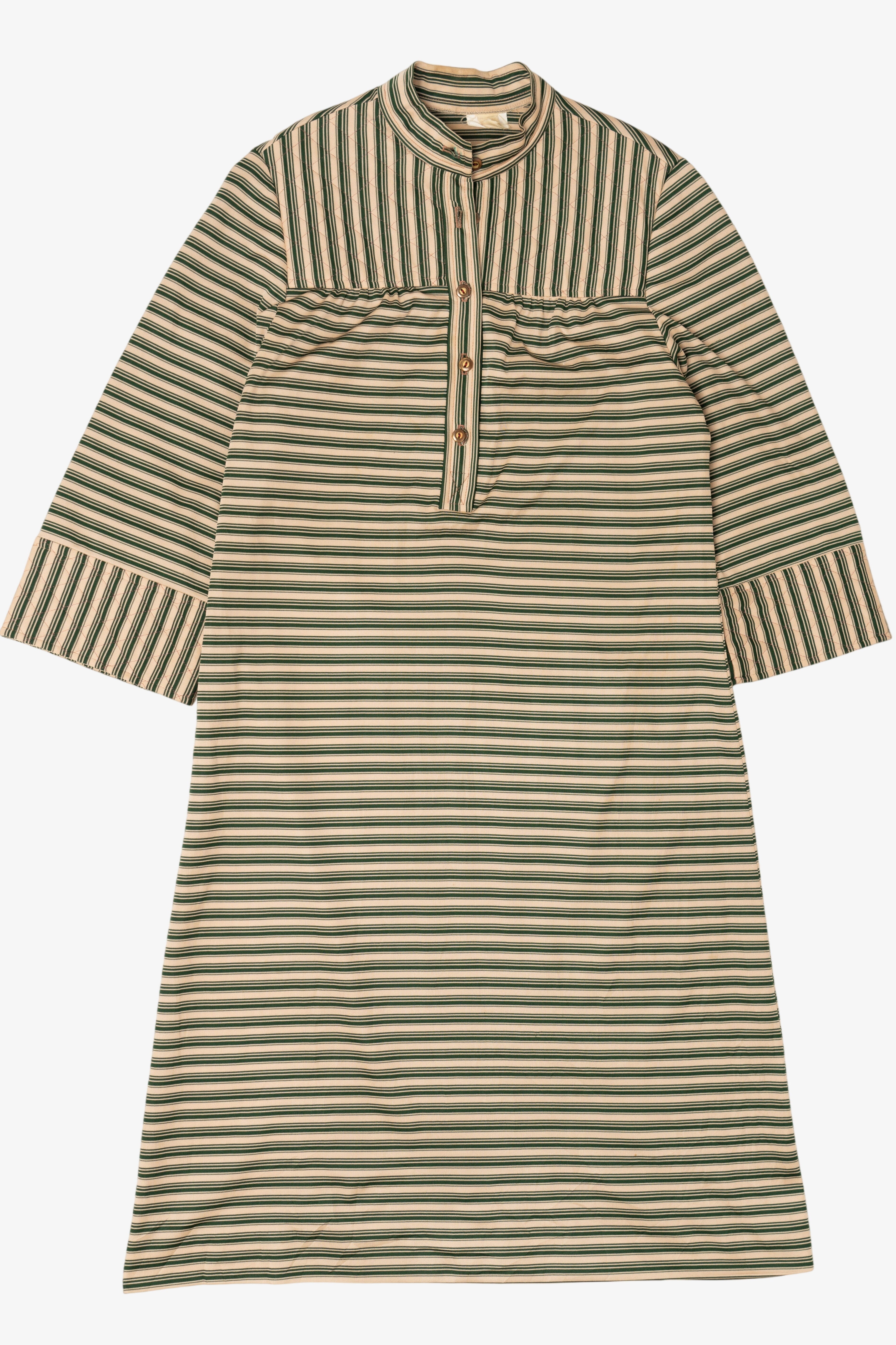 Vintage Beige And Green Striped Dress (1970s)