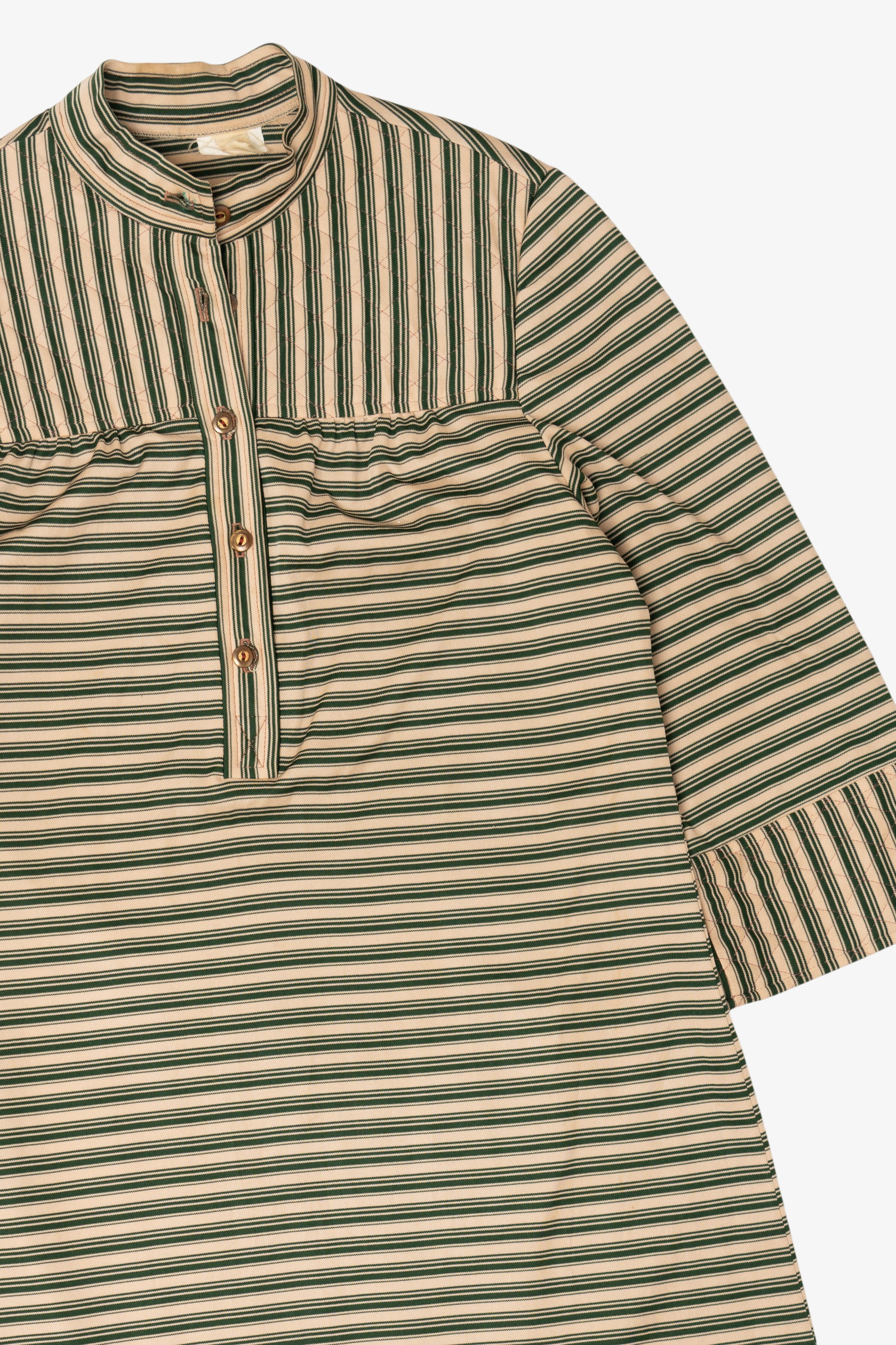 Vintage Beige And Green Striped Dress (1970s)