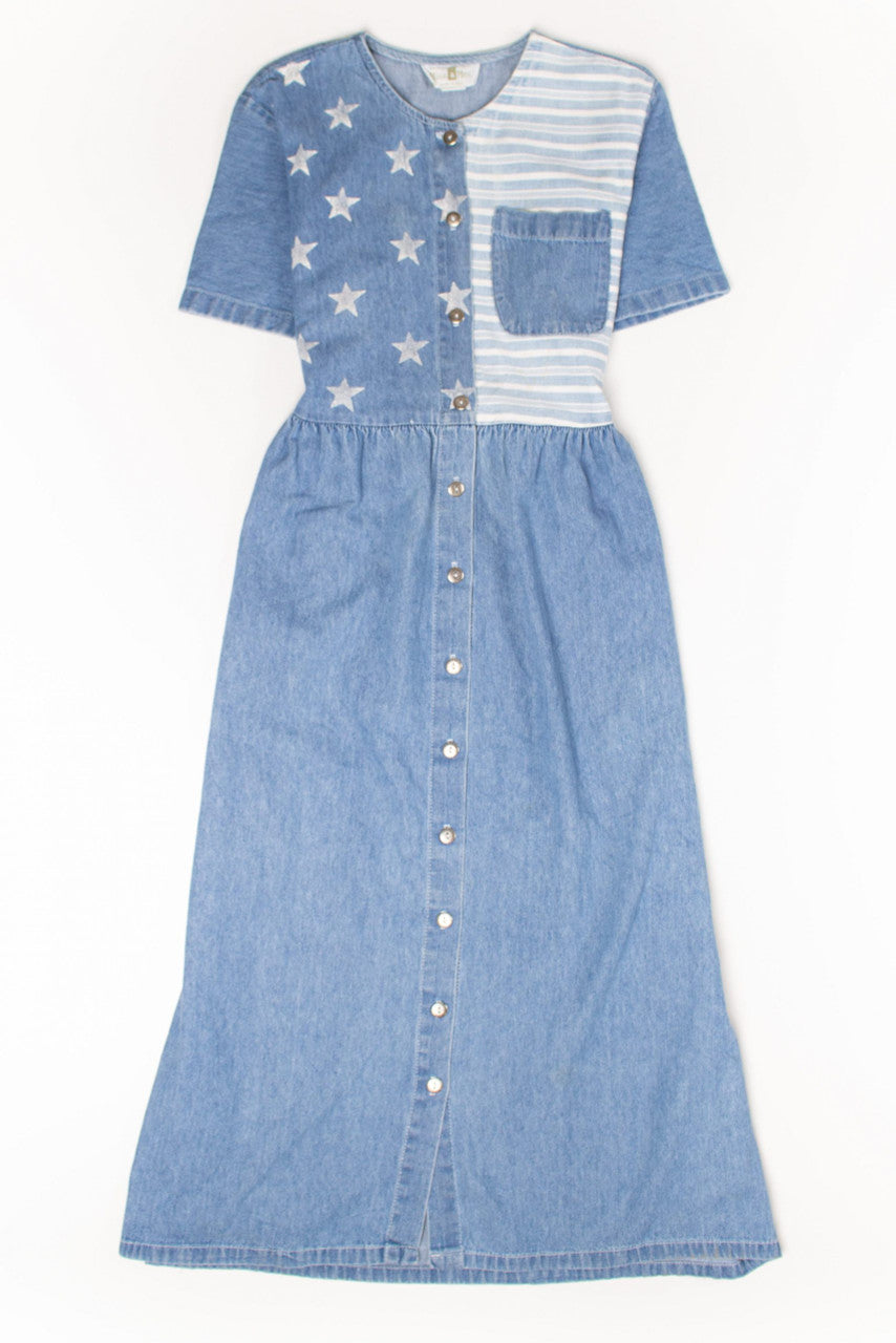 Vintage Stars & Stripes Denim Dress (1990s)