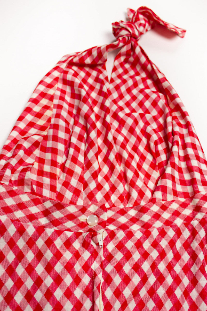 Vintage Red Gingham Halter Dress