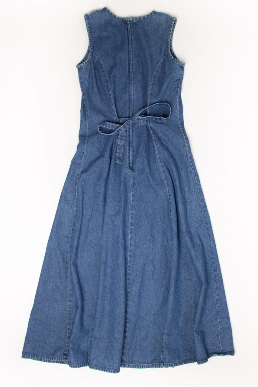 Vintage Embroidered Mesh Top Denim Dress