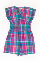 Vintage Rainbow Plaid Button Up Romper