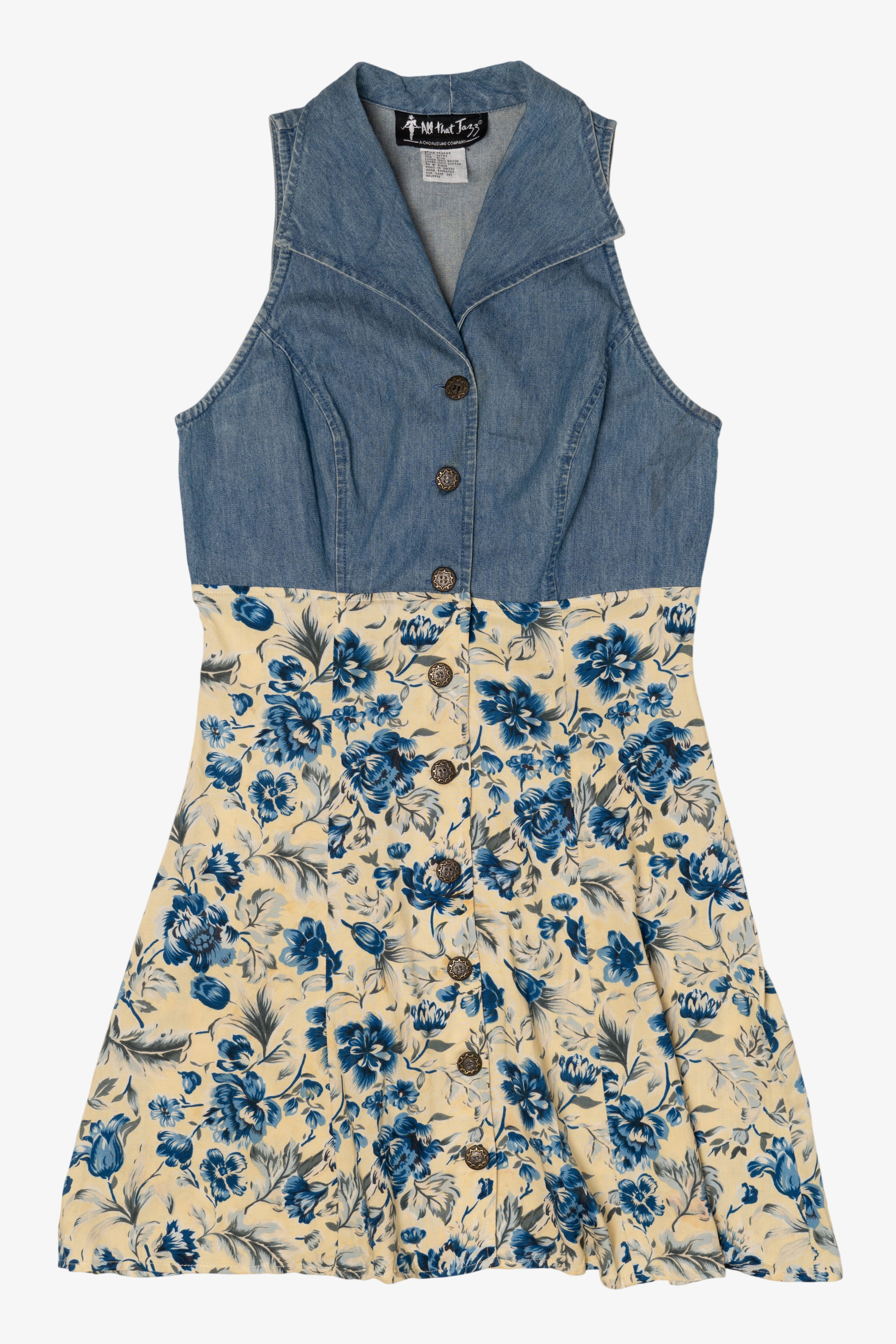 Vintage All That Jazz Denim And Floral Dress (1990s)